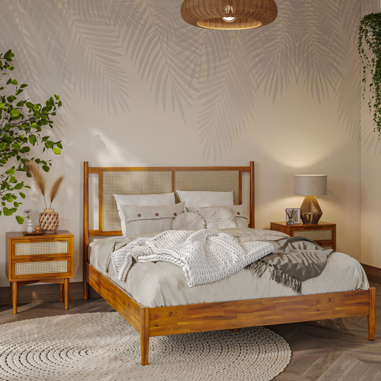Latitude Run Oliver Solid Wood Rattan Platform Bed with Headboard Rattan Frame Reviews Wayfair Canada